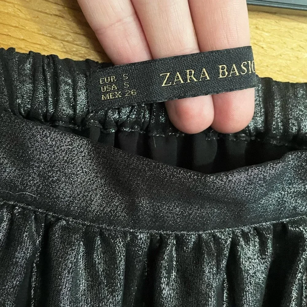 ZARA pleated midi silver metallic skirt S